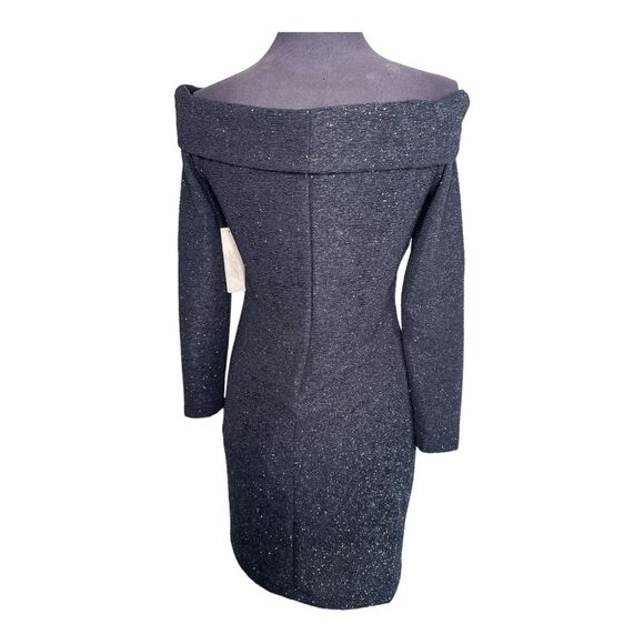 ELIZA J Off-The-Shoulder Glitter Sheath Dress Steel Gray Size  4 - Picture 6 of 12